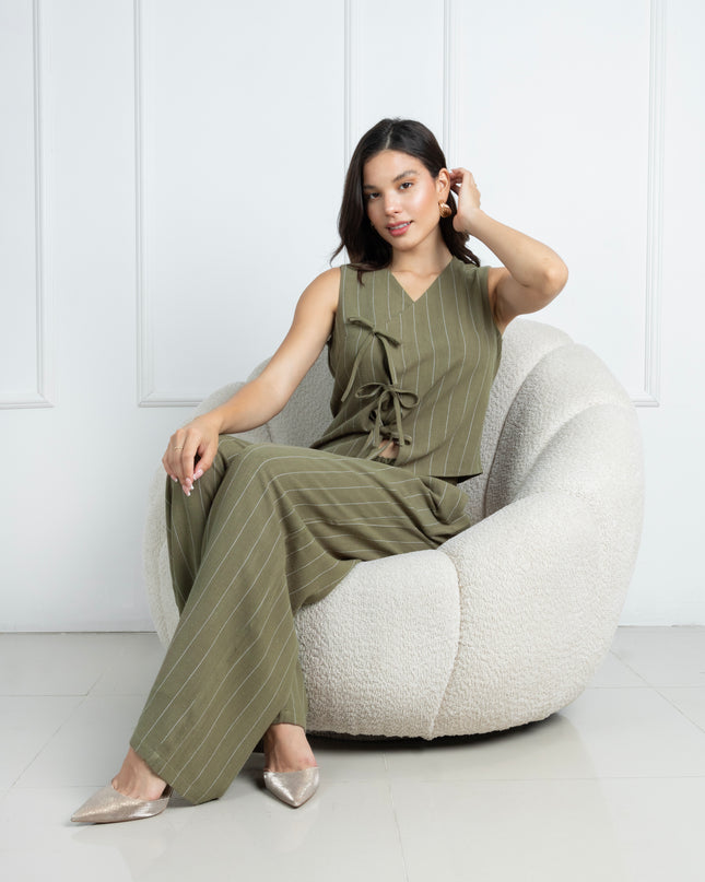 Conjunto Mamá de Lino a Rayas Olivo