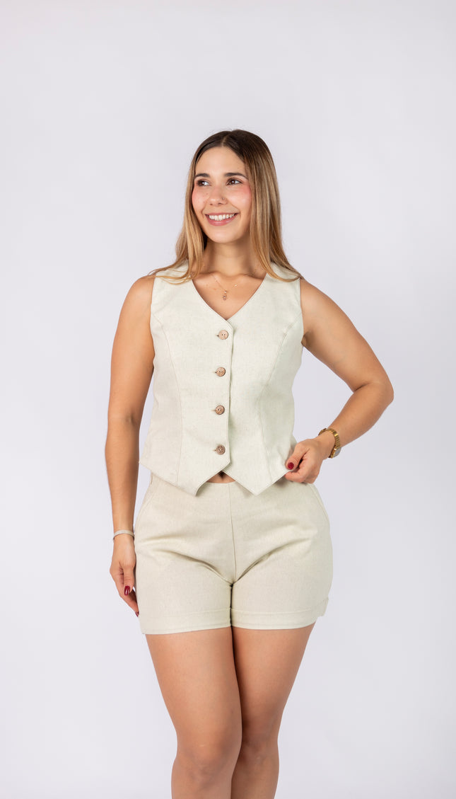 Short Grecia en tela Lino Semilla