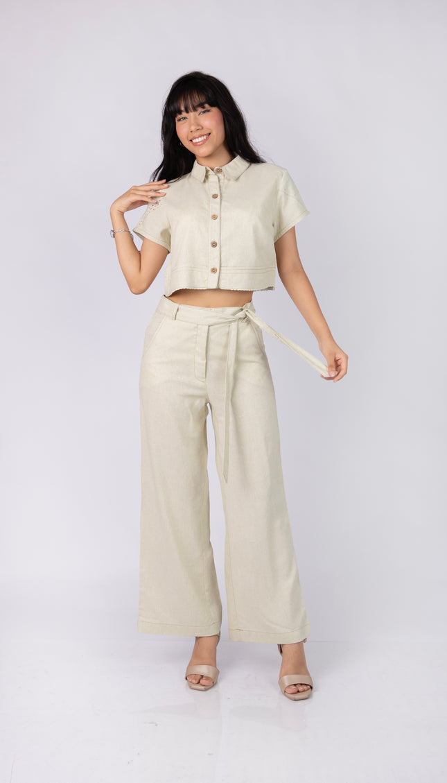 Pantalón Aria en tela Lino Semilla