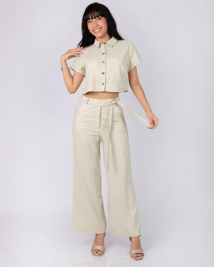 Pantalón Aria en tela Lino Semilla