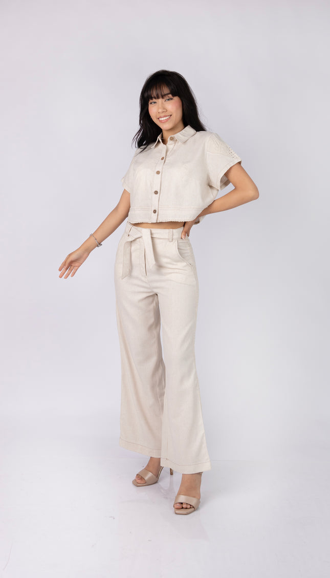 Pantalón Aria en tela Lino Semilla