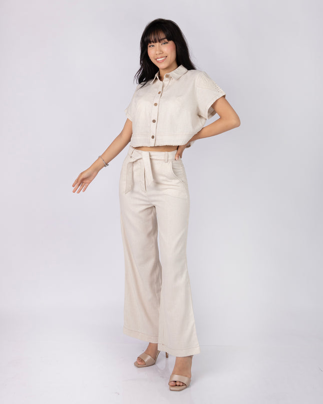 Pantalón Aria en tela Lino Semilla