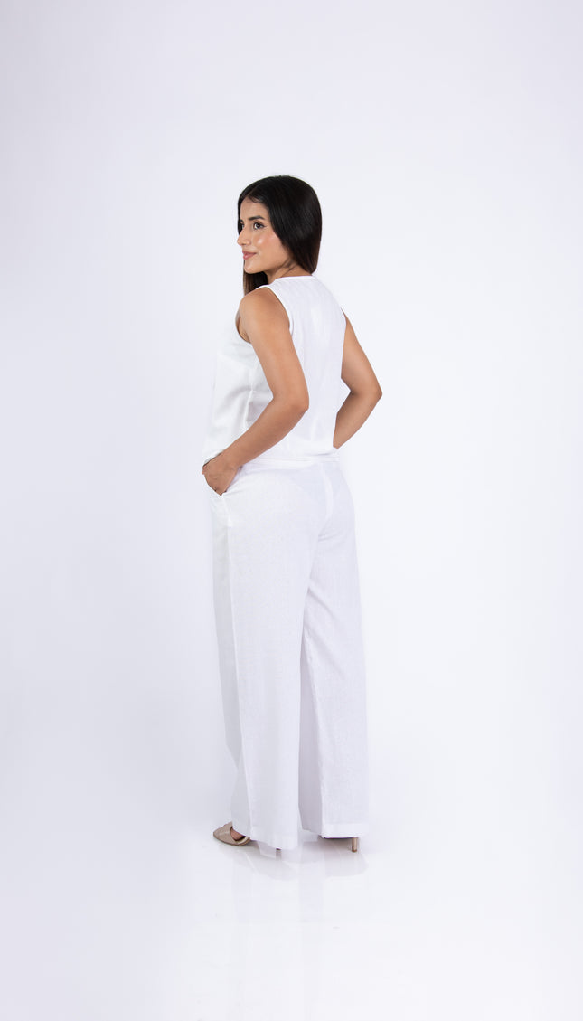 Pantalón Alba en tela Lino Semilla