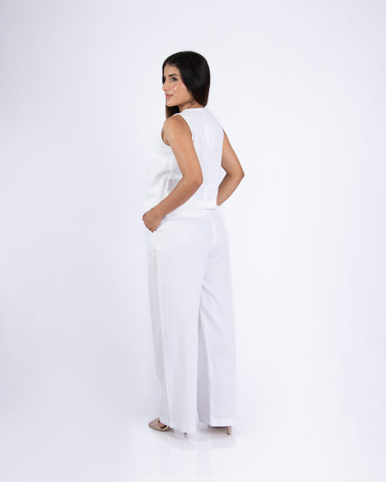 Pantalón Alba en tela Lino Semilla