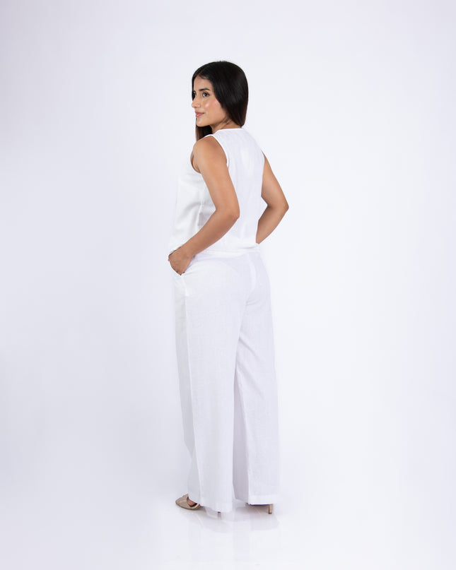 Pantalón Alba en tela Lino Semilla