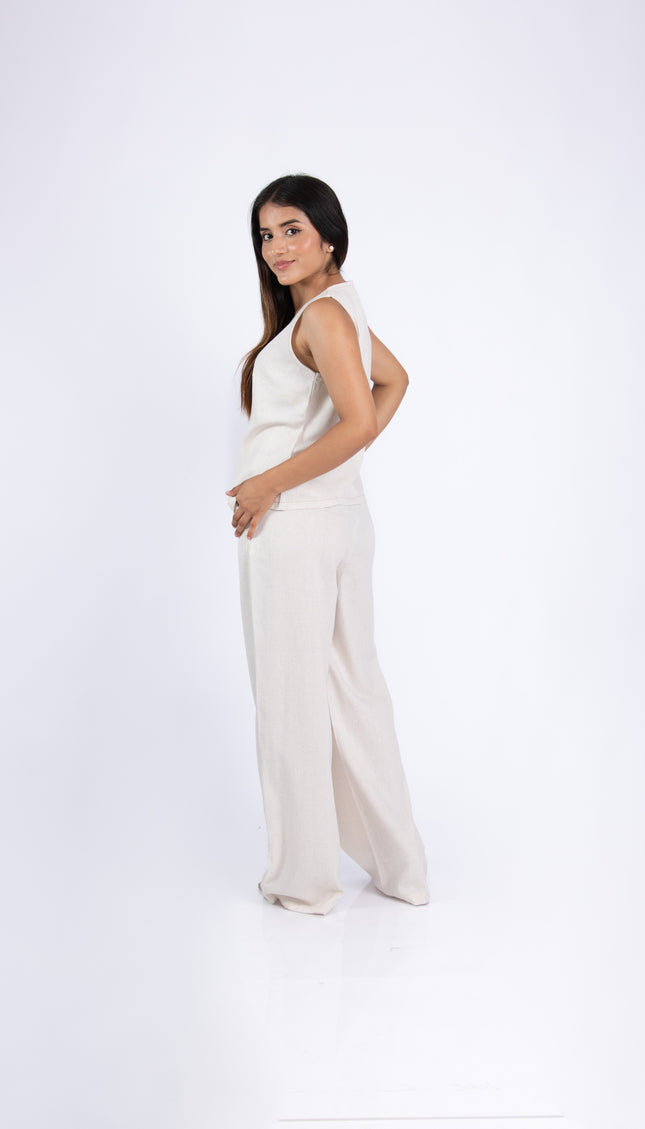 Pantalón Alba en tela Lino Semilla