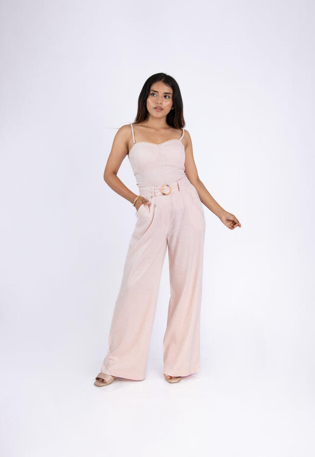 Pantalón Alba en tela Lino Semilla