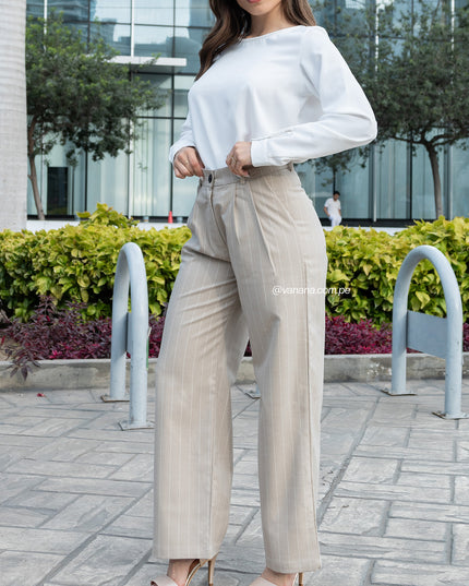 Pantalón Palazo a Rayas Milano Julia Beige