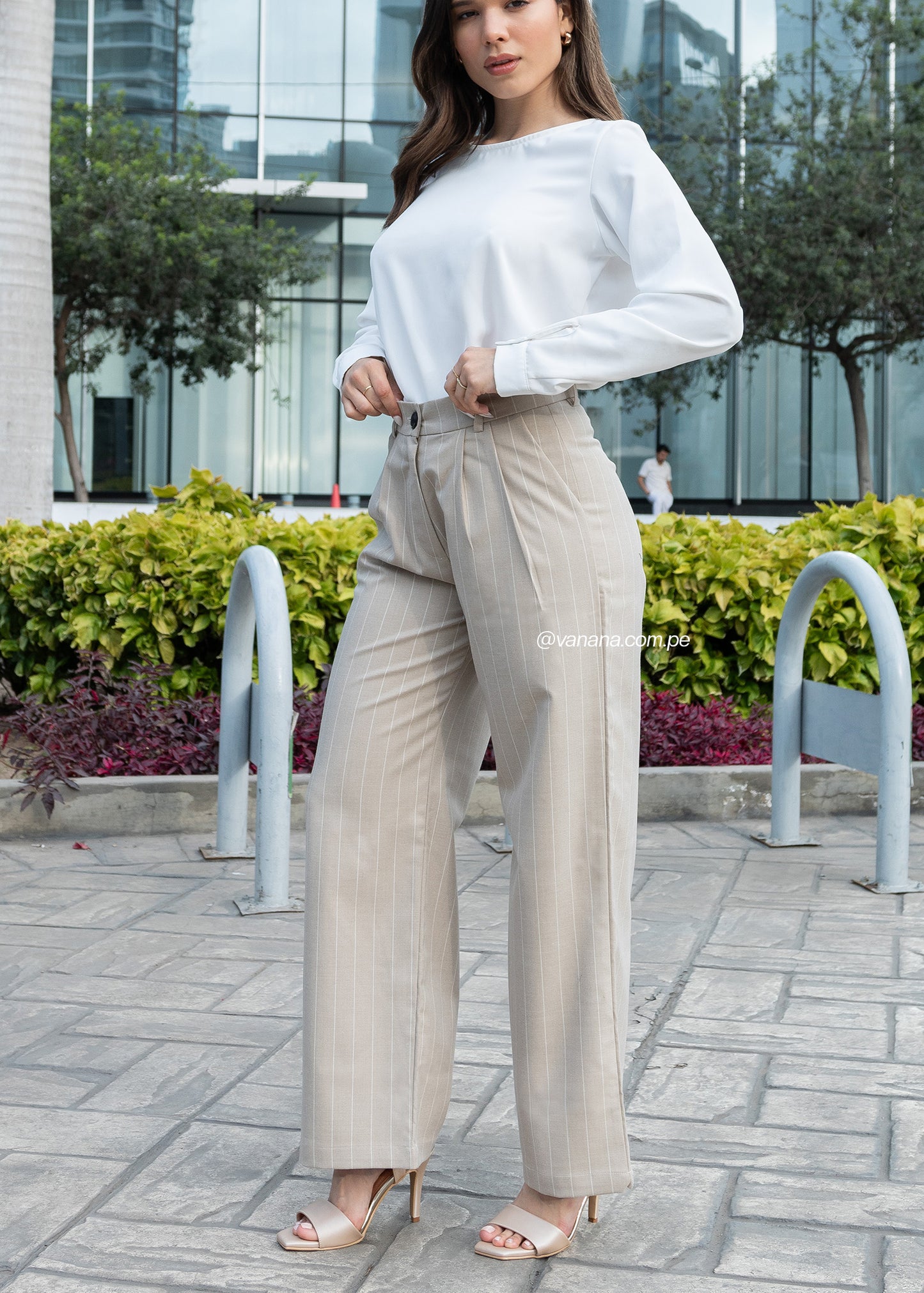 Pantalón Palazo a Rayas Milano Julia Beige