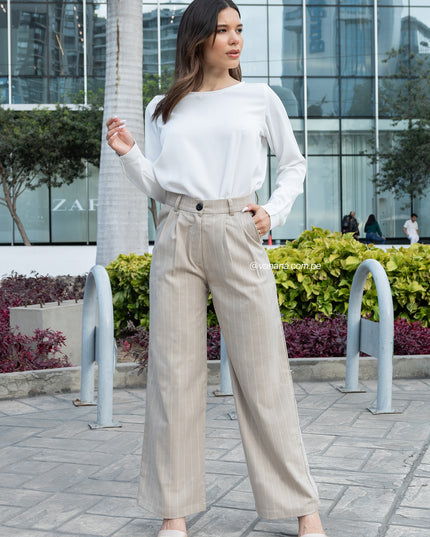 Pantalón Palazo a Rayas Milano Julia Beige