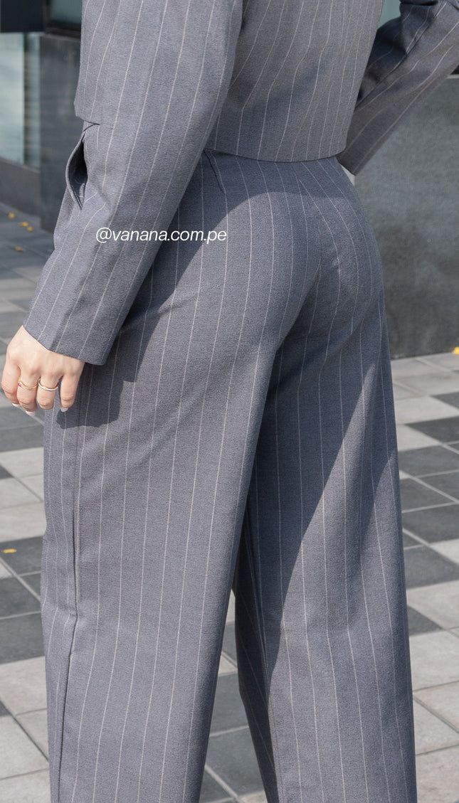 Pantalón Julia  Palazo a Rayas Milano, Plomo