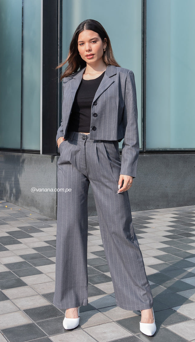 Pantalón Julia  Palazo a Rayas Milano, Plomo