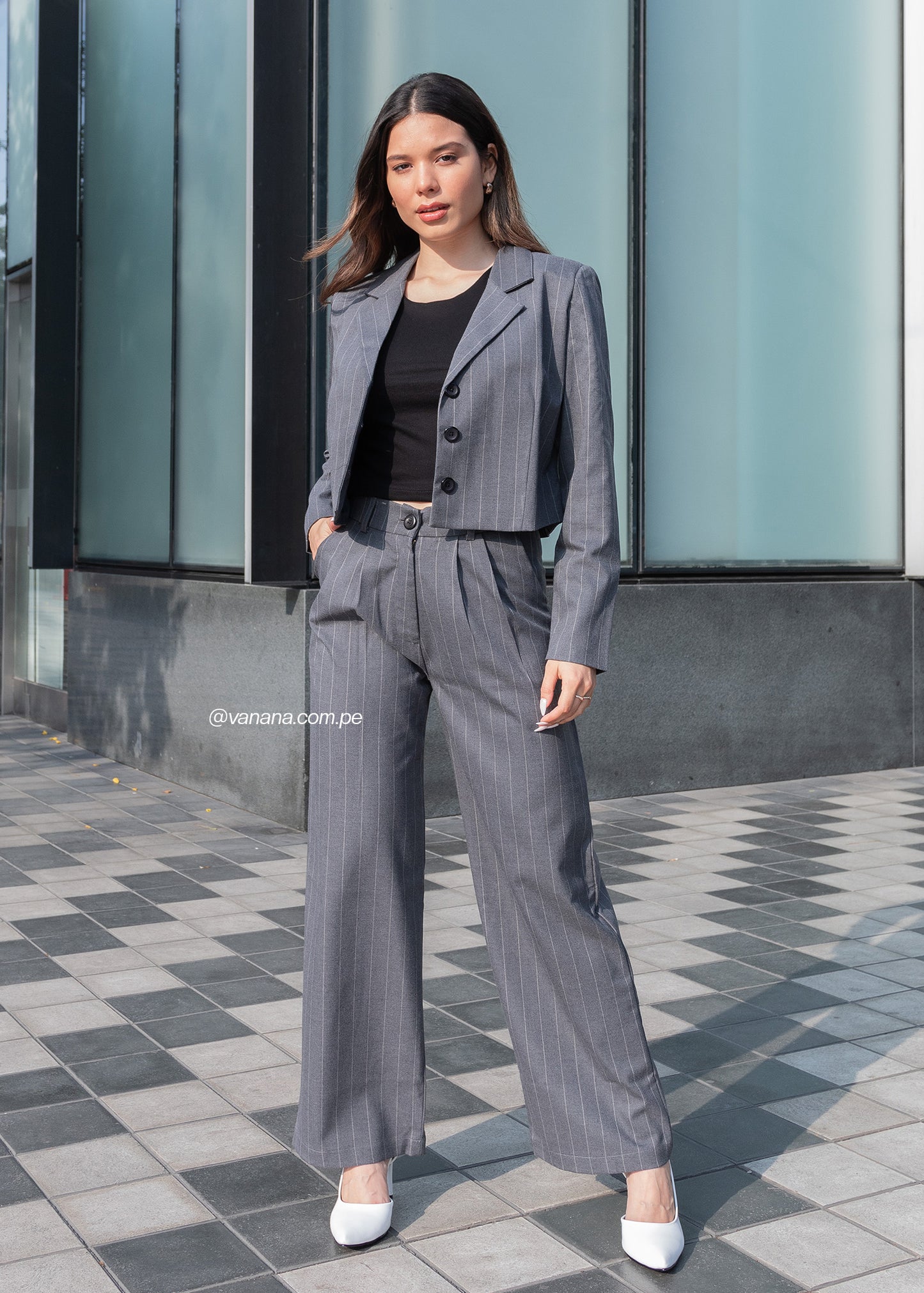 Pantalón Palazo a Rayas Milano Julia Plomo