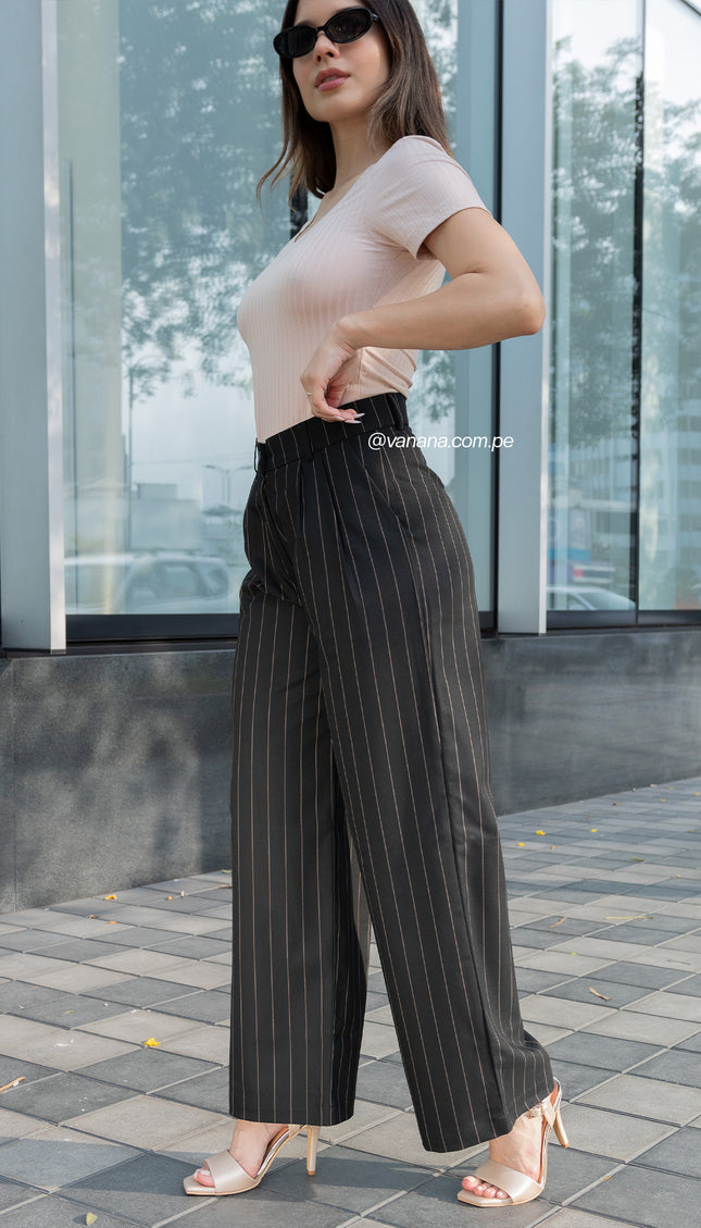 Pantalón Julia Palazo a Rayas Milano, Negro