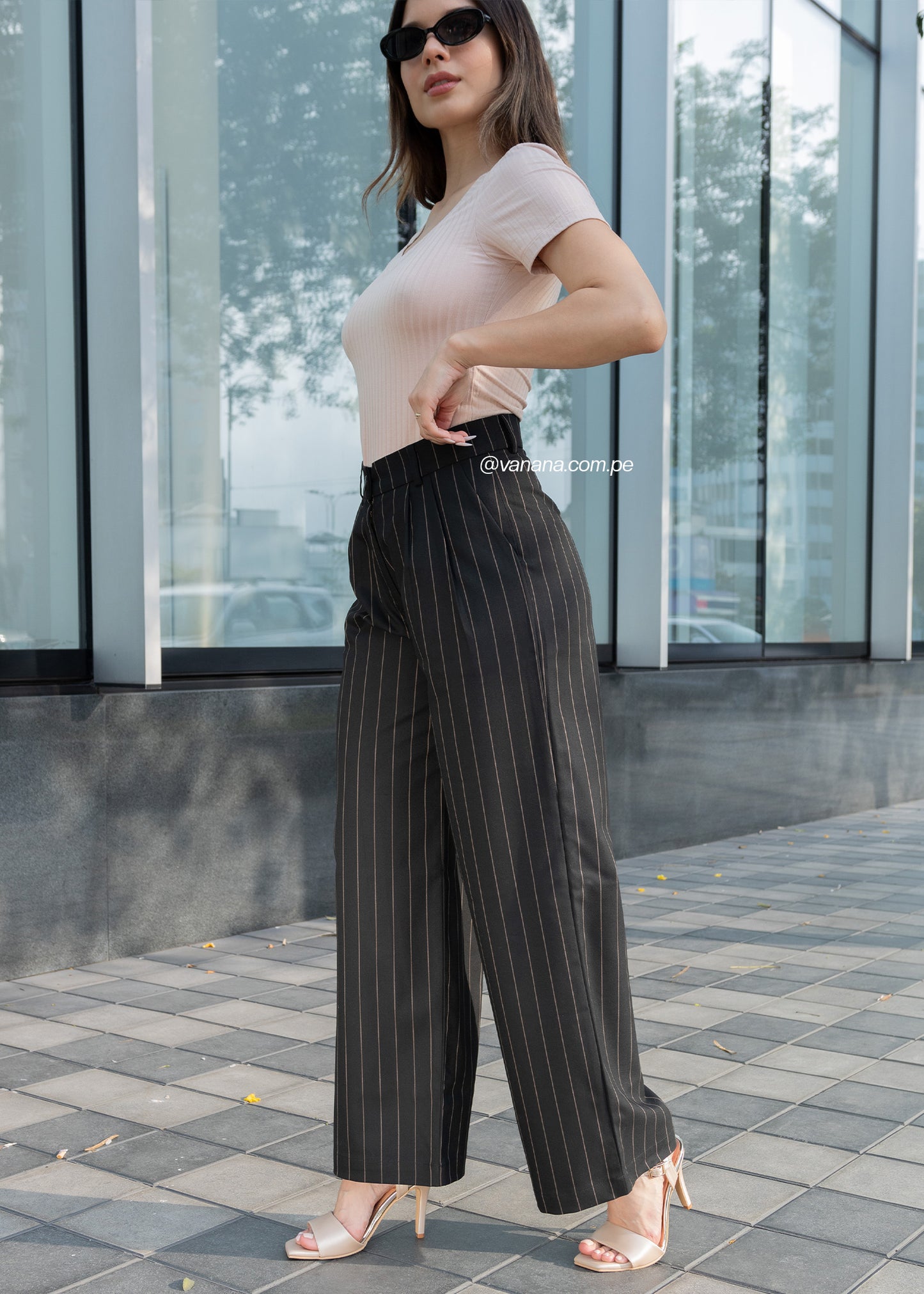Pantalón Palazo a Rayas Milano Julia Negro