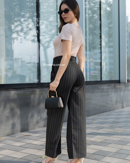 Pantalón Palazo a Rayas Milano Julia Negro