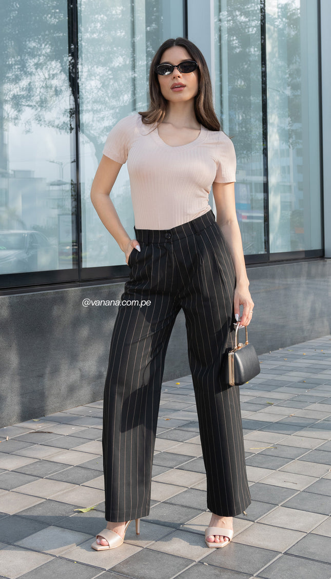 Pantalón Julia Palazo a Rayas Milano, Negro