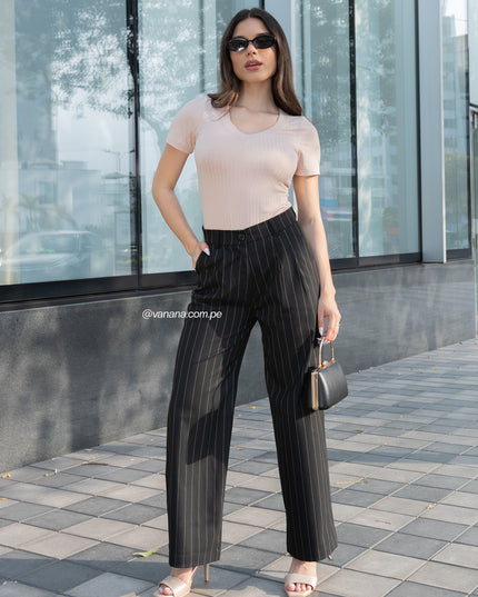 Pantalón Palazo a Rayas Milano Julia Negro