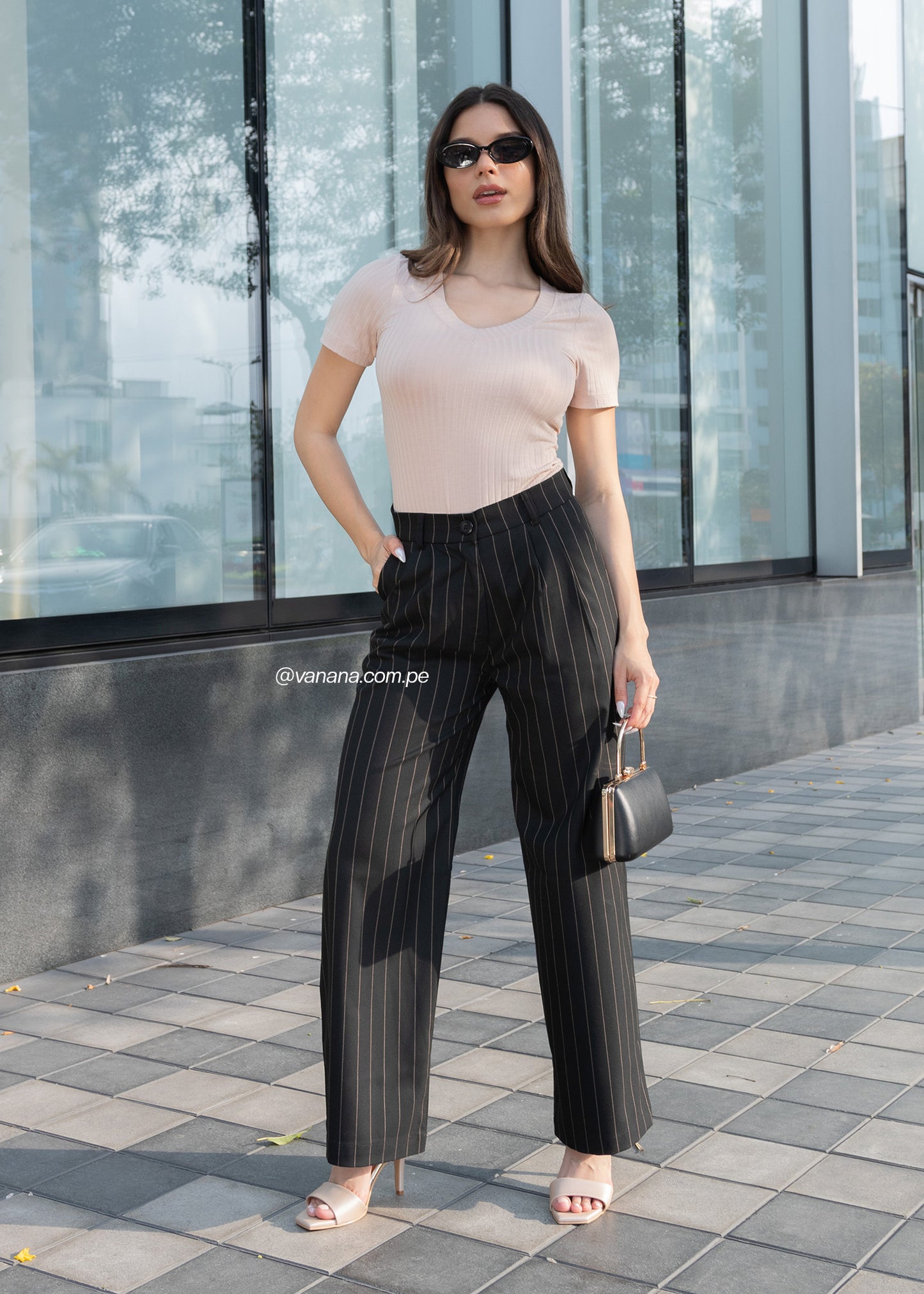 Pantalón Palazo a Rayas Milano Julia Negro