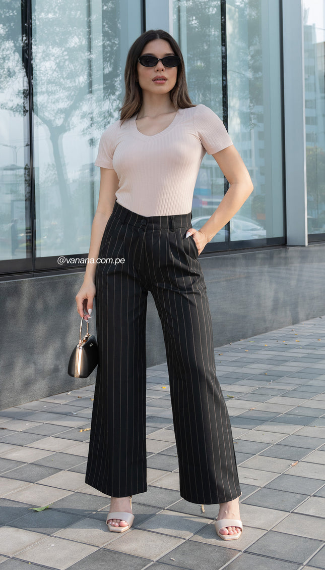 Pantalón Julia Palazo a Rayas Milano, Negro