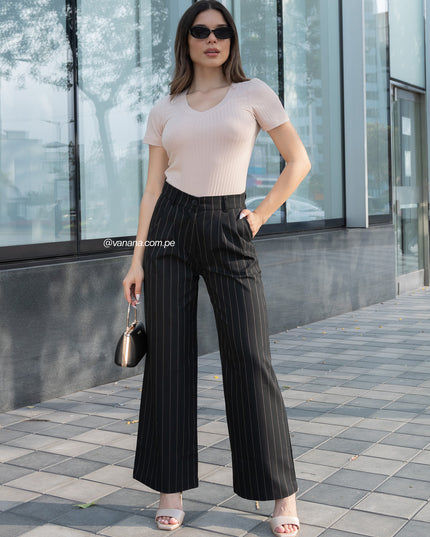Pantalón Palazo a Rayas Milano Julia Negro
