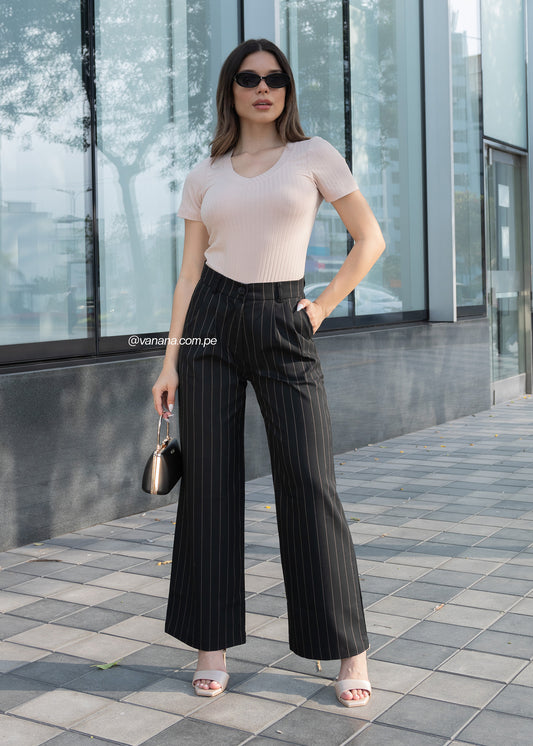 Pantalón Palazo a Rayas Milano Julia Negro