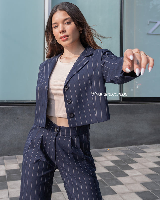 Blazer Crop a Rayas Milano Lady Azul