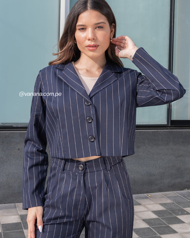 Blazer Crop a Rayas Milano Lady Azul