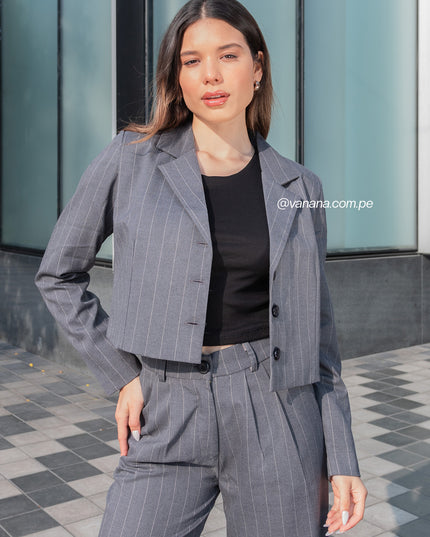 Blazer Crop a Rayas Milano Lady Plomo