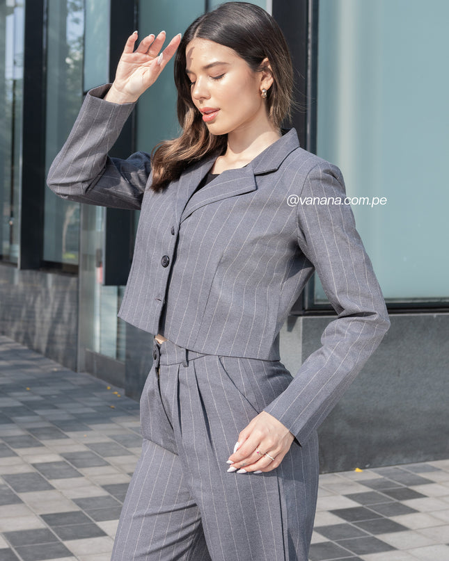 Blazer Crop a Rayas Milano Lady Plomo