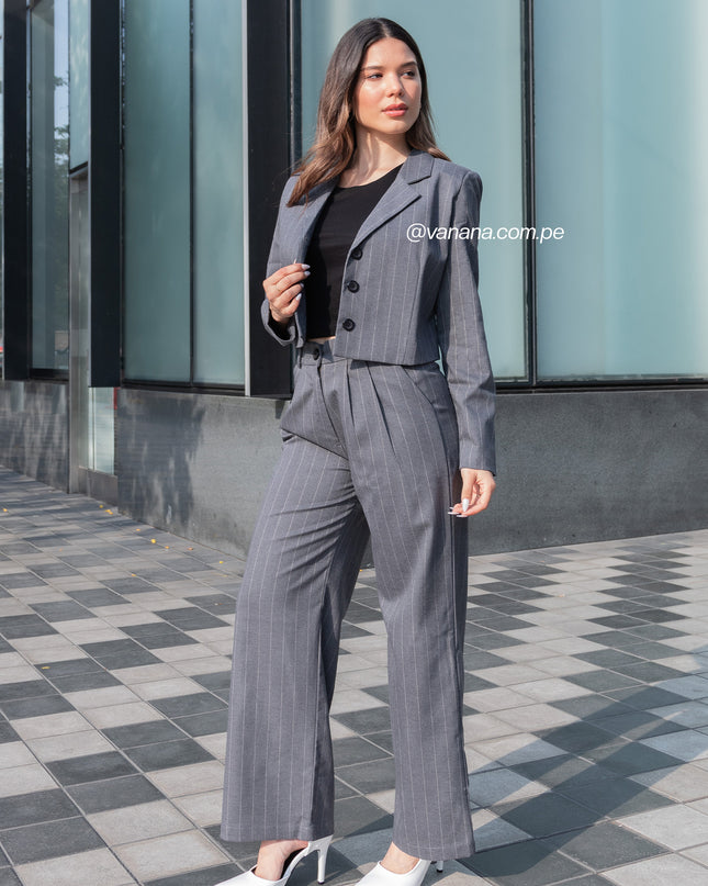Blazer Crop a Rayas Milano Lady Plomo