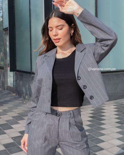 Blazer Crop a Rayas Milano Lady Plomo