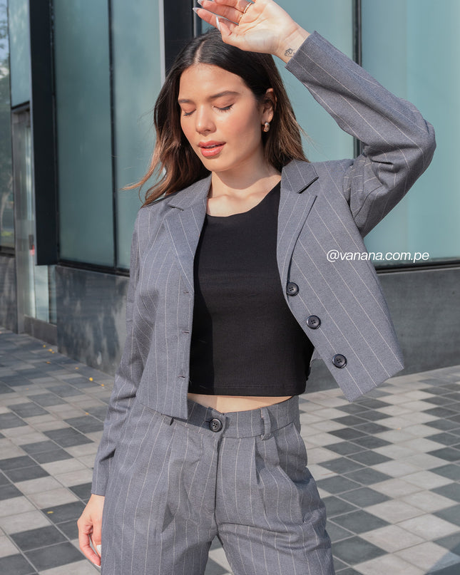 Blazer Crop a Rayas Milano Lady Plomo