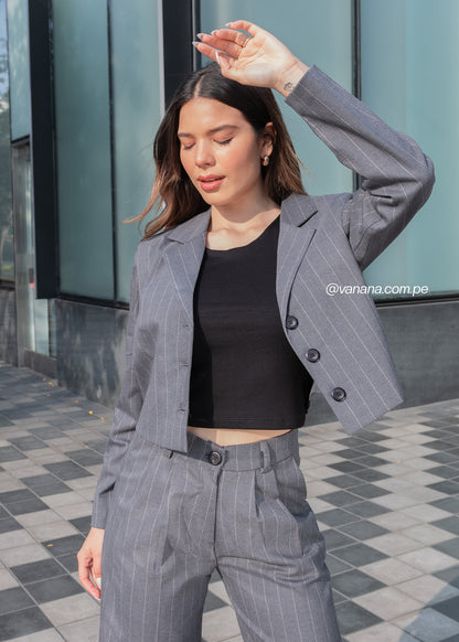 Blazer Crop a Rayas Milano Lady Plomo