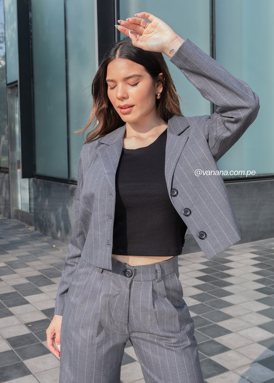 Blazer Crop a Rayas Milano Lady Plomo