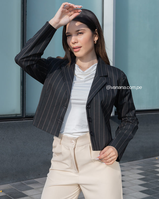 Blazer Crop a Rayas Milano Lady Negro