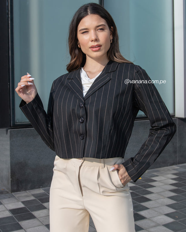 Blazer Crop a Rayas Milano Lady Negro