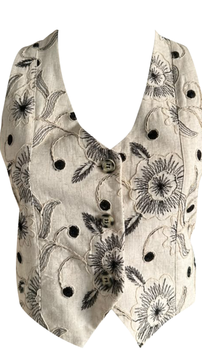Conjunto en Darlon Natural - Chaleco Anny Bordado