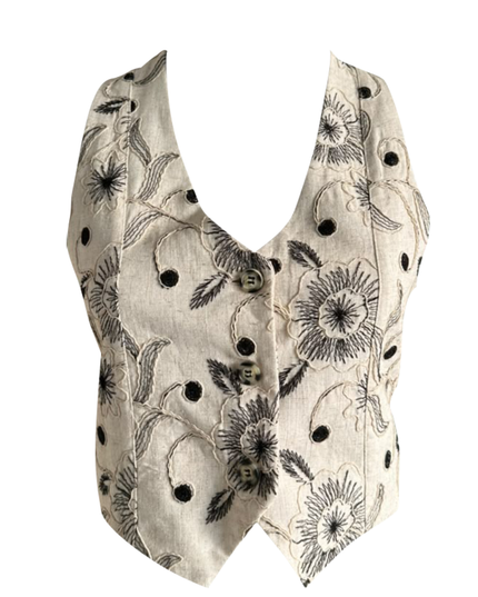 Conjunto en Darlon Natural - Chaleco Anny Bordado