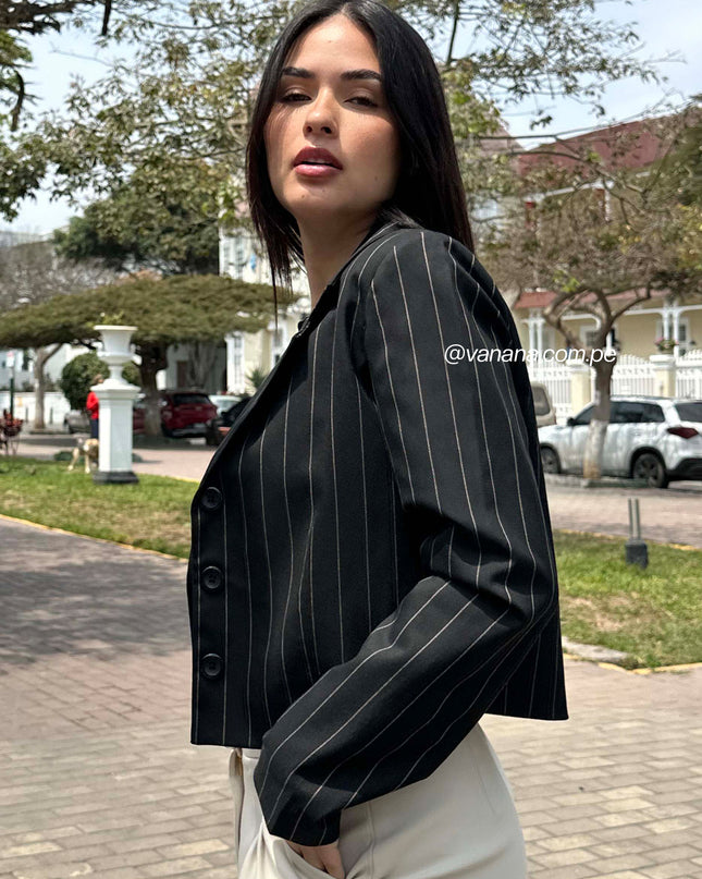 Blazer Crop a Rayas Milano Lady Negro
