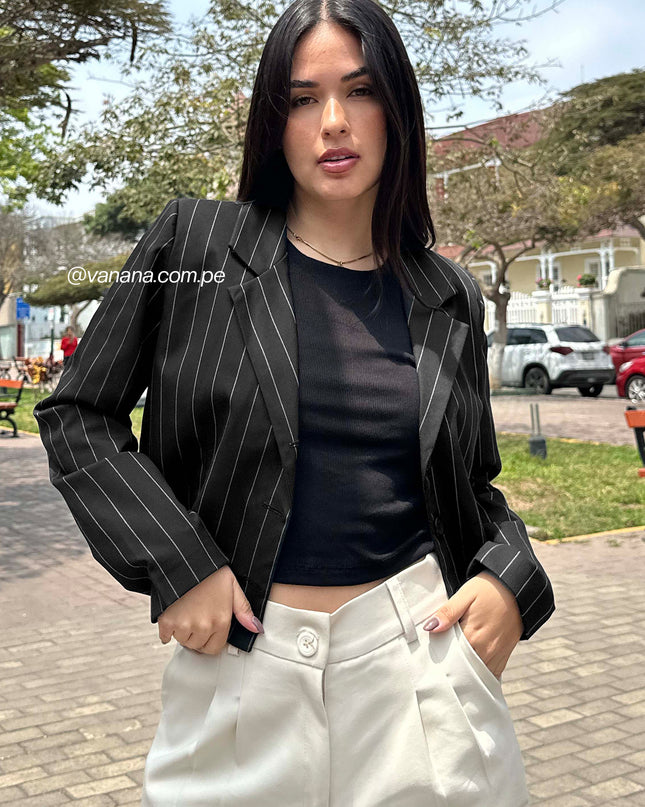 Blazer Crop a Rayas Milano Lady Negro