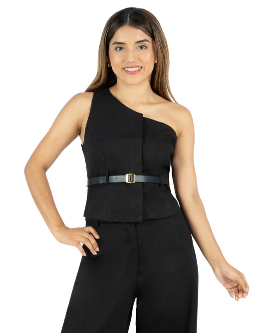 Top en Lino Dasha Negro