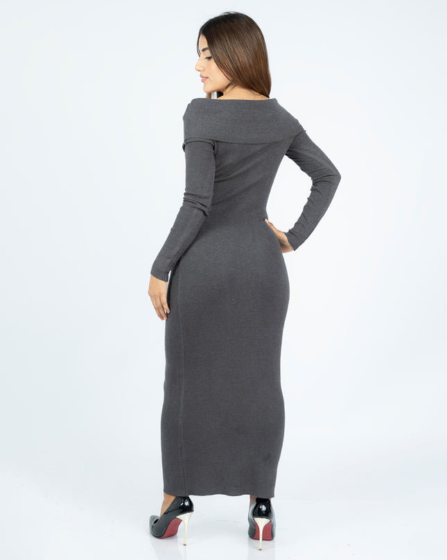 Vestido Off Shoulder de Hilo Gris