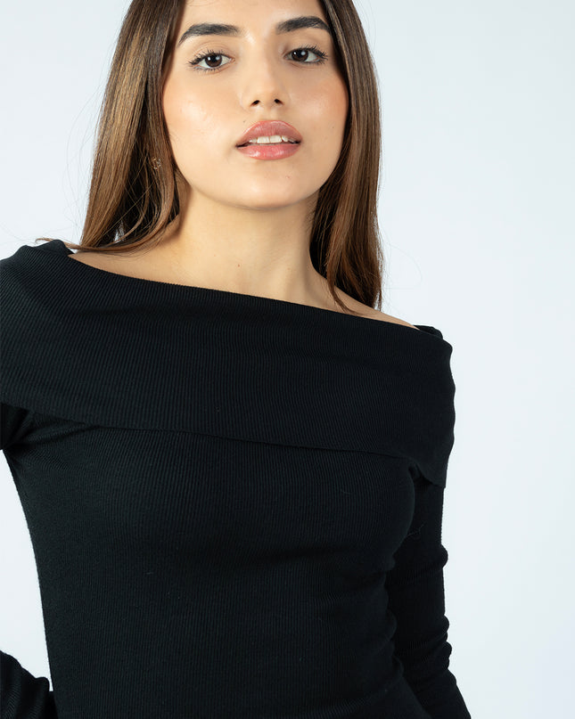 Vestido Off Shoulder de Hilo Negro