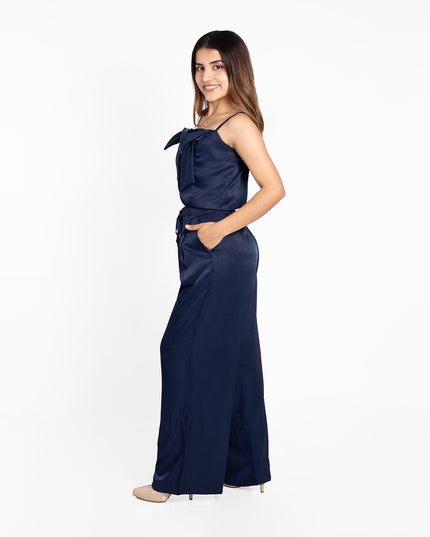 PANTALON SATÍN CUPRO AZUL MARINO