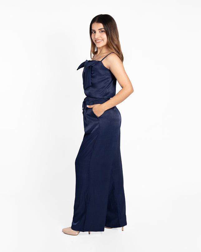 PANTALON SATÍN CUPRO AZUL MARINO