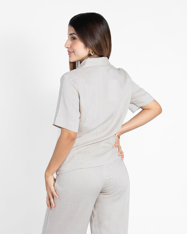 BLUSA FIORE MANGA CORTA EN LINO GRECIA ARENA