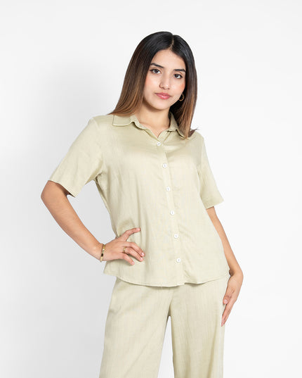 BLUSA FIORE MANGA CORTA EN LINO GRECIA LIMON