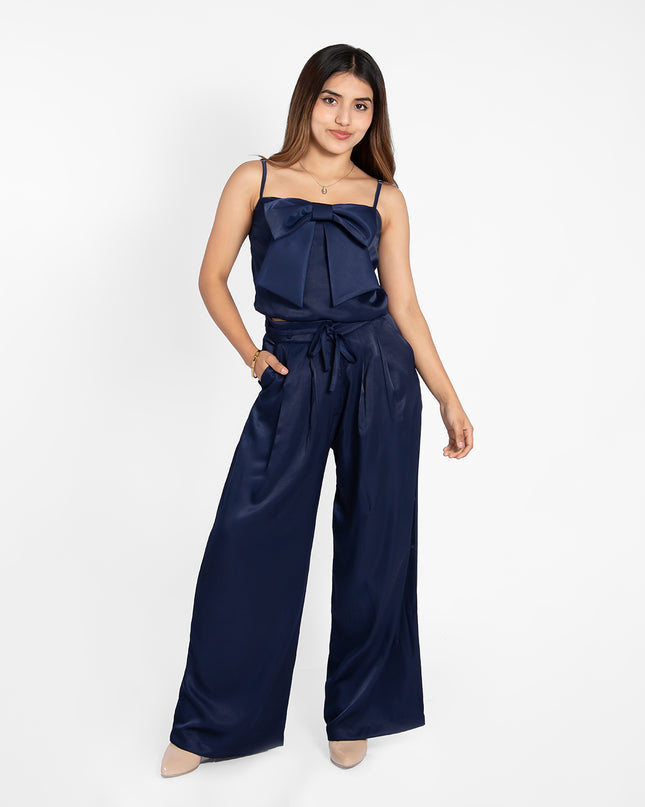 PANTALON SATÍN CUPRO AZUL MARINO